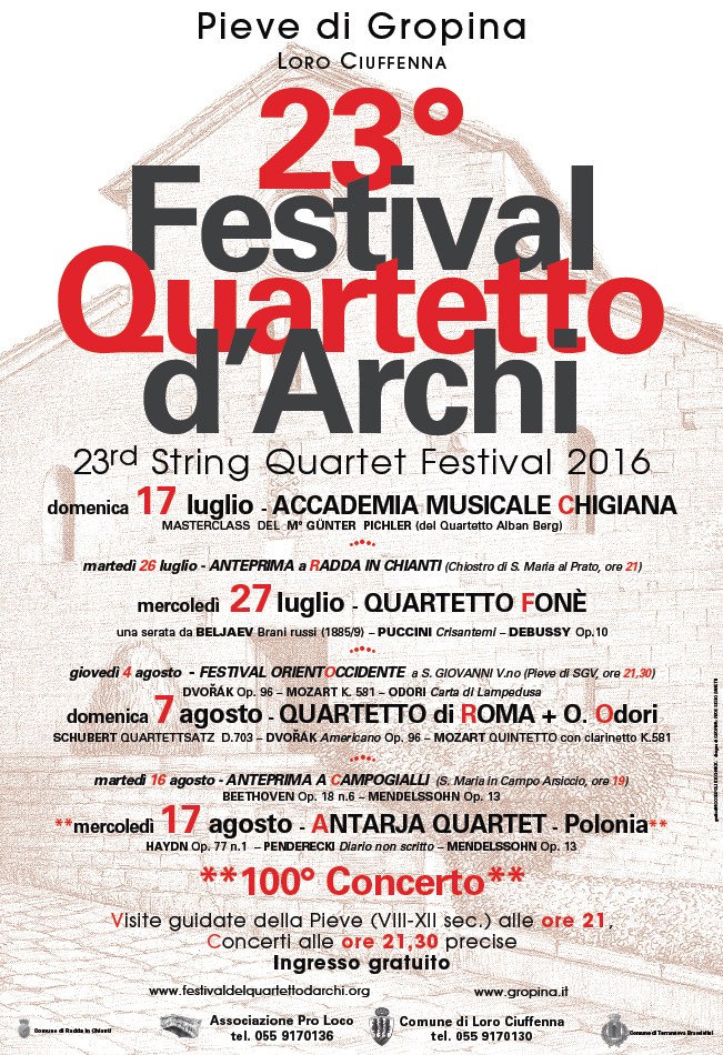 23° Festival del Quartetto d’Archi – 17 luglio / 17 Agosto 2016